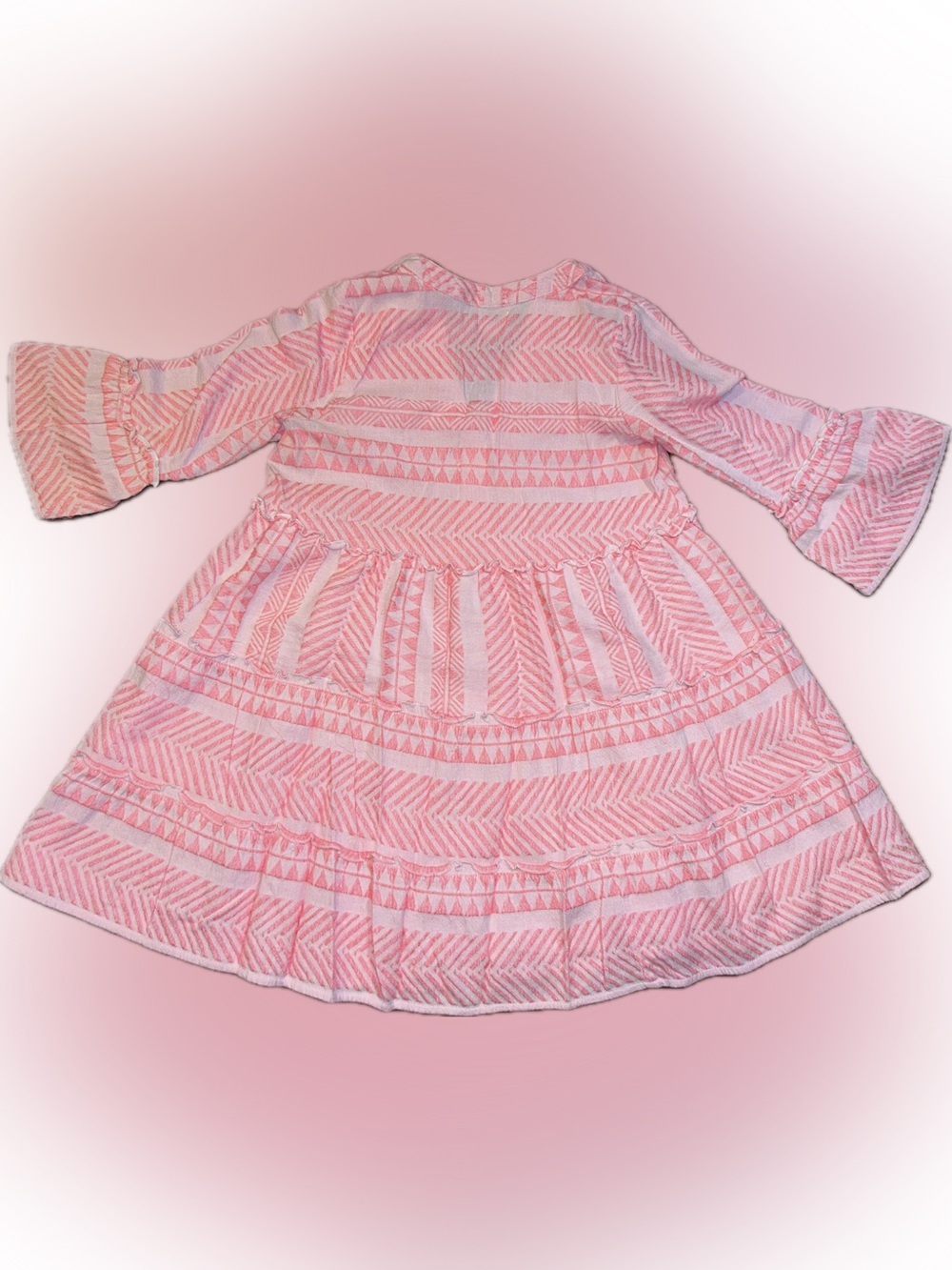 Mud Pie Renee Hot Pink Yarn Dye Tiered V-Neck Mini Dress S - Picture 11 of 14